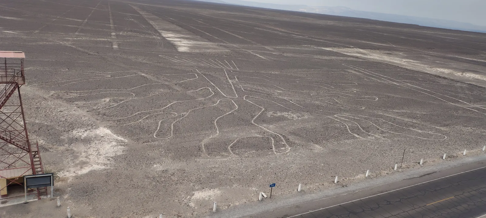 Sobrevuelo de las Líneas de Nazca mostrando el geoglifo del Colibrí en el desierto